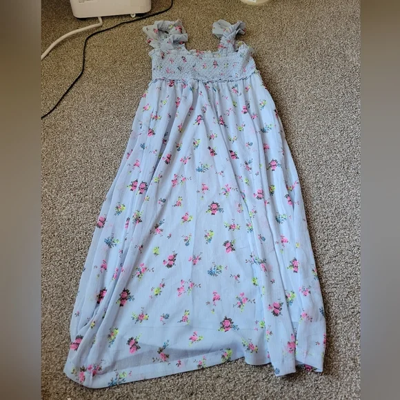 Maternity Motherhood Ditsy Floral Sleeveless Ruffle Shoulder Smocked Dress - Picture 10 of 14